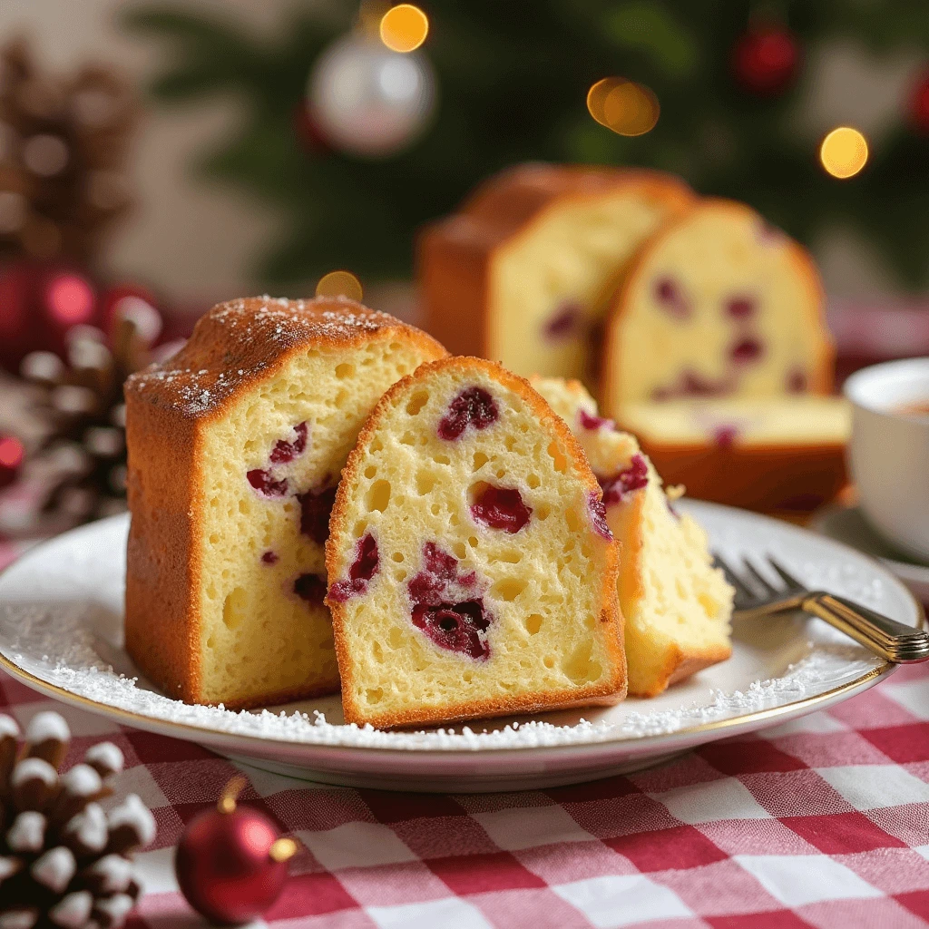 "Panettone semplice fatto in casa con decorazione tradizionale di zucchero a velo, presentato su un tavolo natalizio."