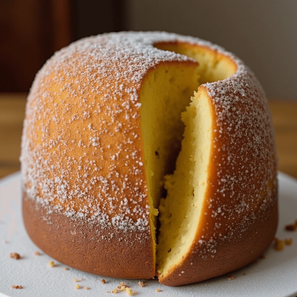 "Fetta di panettone ricetta della nonna soffice e dorata, con uvetta e canditi."