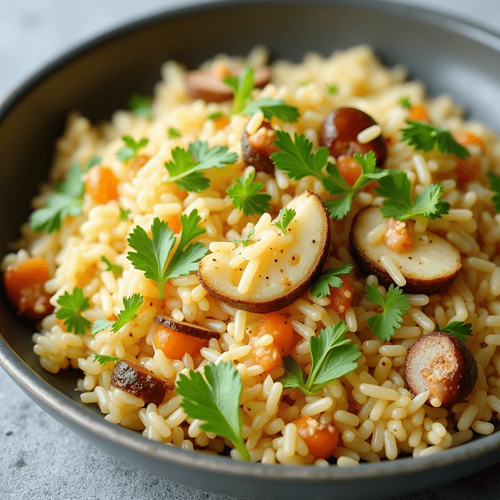 "Riso basmati con verdure fresche come zucchine, carote e peperoni, servito in una ciotola."