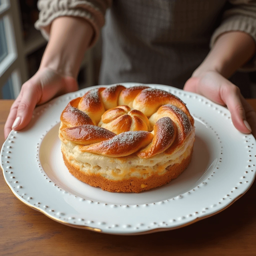 Pan di Spagna soffice e dorato, appena sfornato, ideale come base per torte e dolci.